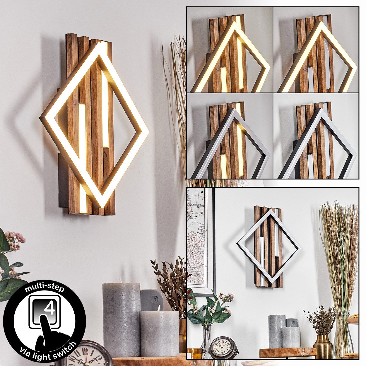 hofstein Wandleuchte Wandlampe aus Metall/MDF/Kunststoff in Schwarz/Holzopt günstig online kaufen