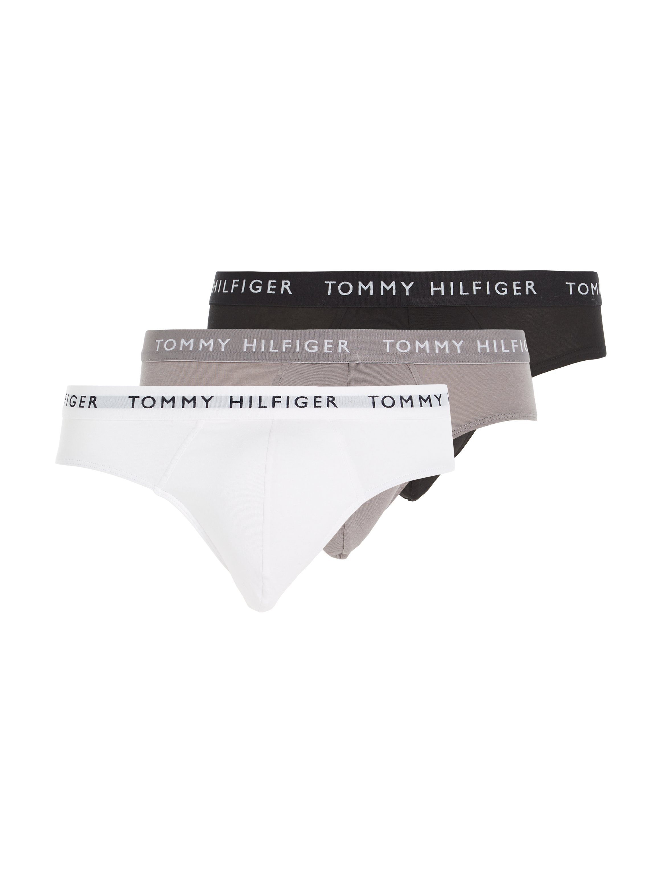 weiß, 3-St., Tommy Underwear 3er-Pack) grau-weiß, Slip Wäschebund mit Hilfiger schwarz (Packung, kontrastfarbenem
