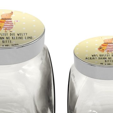Mr. & Mrs. Panda Vorratsglas L 870ml Nachtfalter Fähnchen - Gelb Pastell - Geschenk, Küche Deko, A, Premium Glas, (1-tlg), Eigene Motive