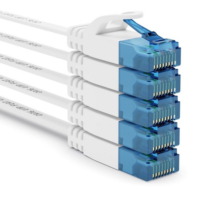 deleyCON 5x 1m CAT6 Flaches Netzwerkkabel 1 5mm Flachbandkabel U-UTP RJ45 Weiß LAN-Kabel