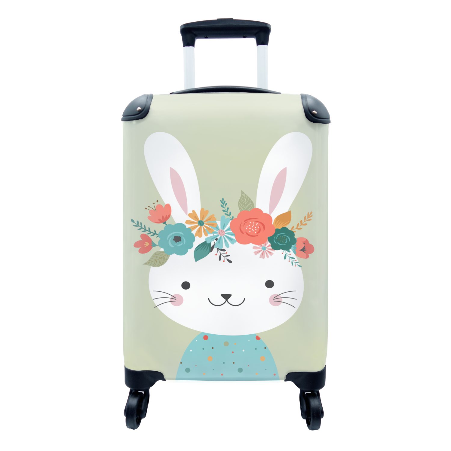 MuchoWow Handgepäckkoffer Kaninchen - Blumen - Tupfen, 4 Rollen, Reisetasche mit rollen, Handgepäck für Ferien, Trolley, Reisekoffer