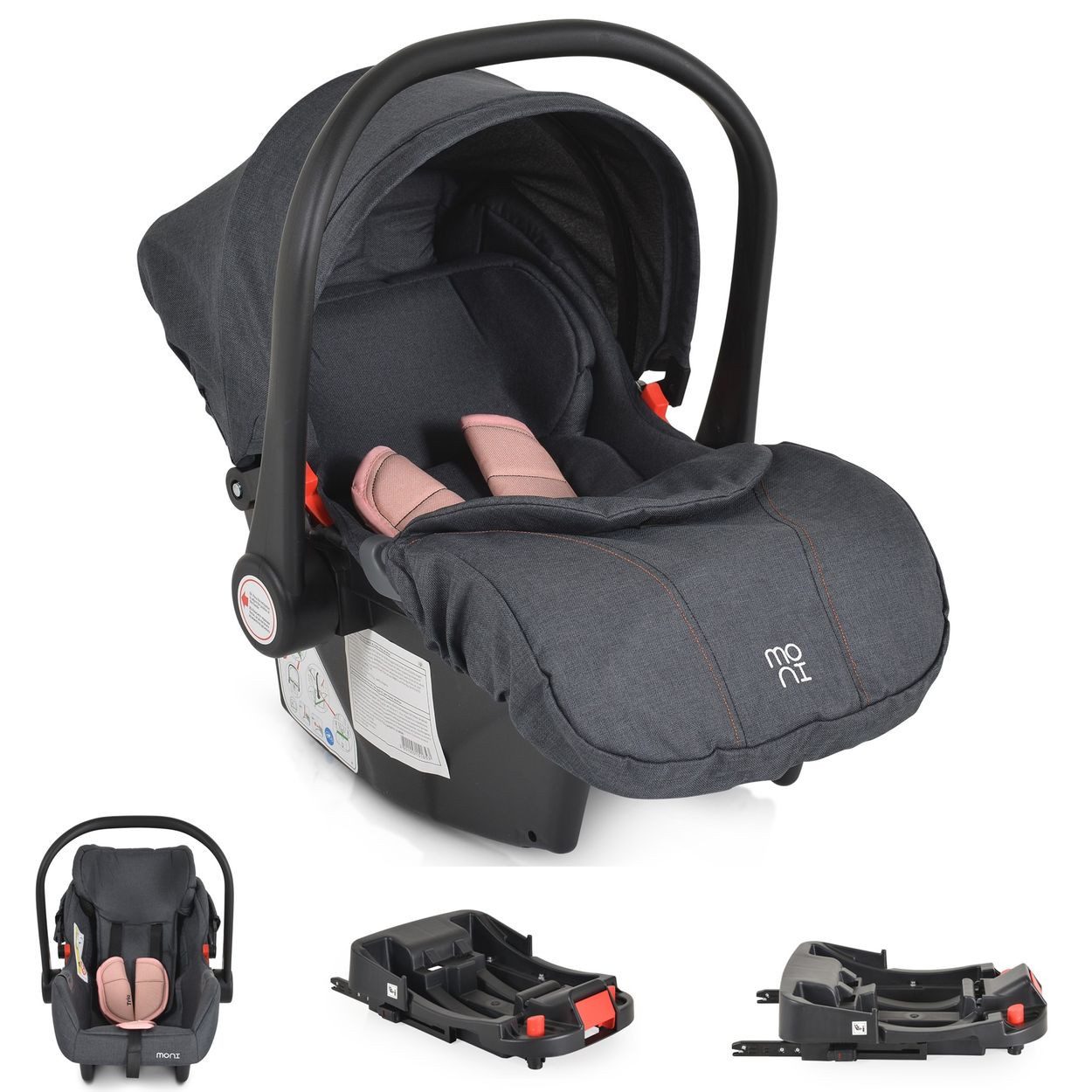 Moni Babyschale Babyschale Trio Set, ab: 0, bis: 1.25, mit Isofixbasis Royal, i-Size (40 - 87cm) Adapter