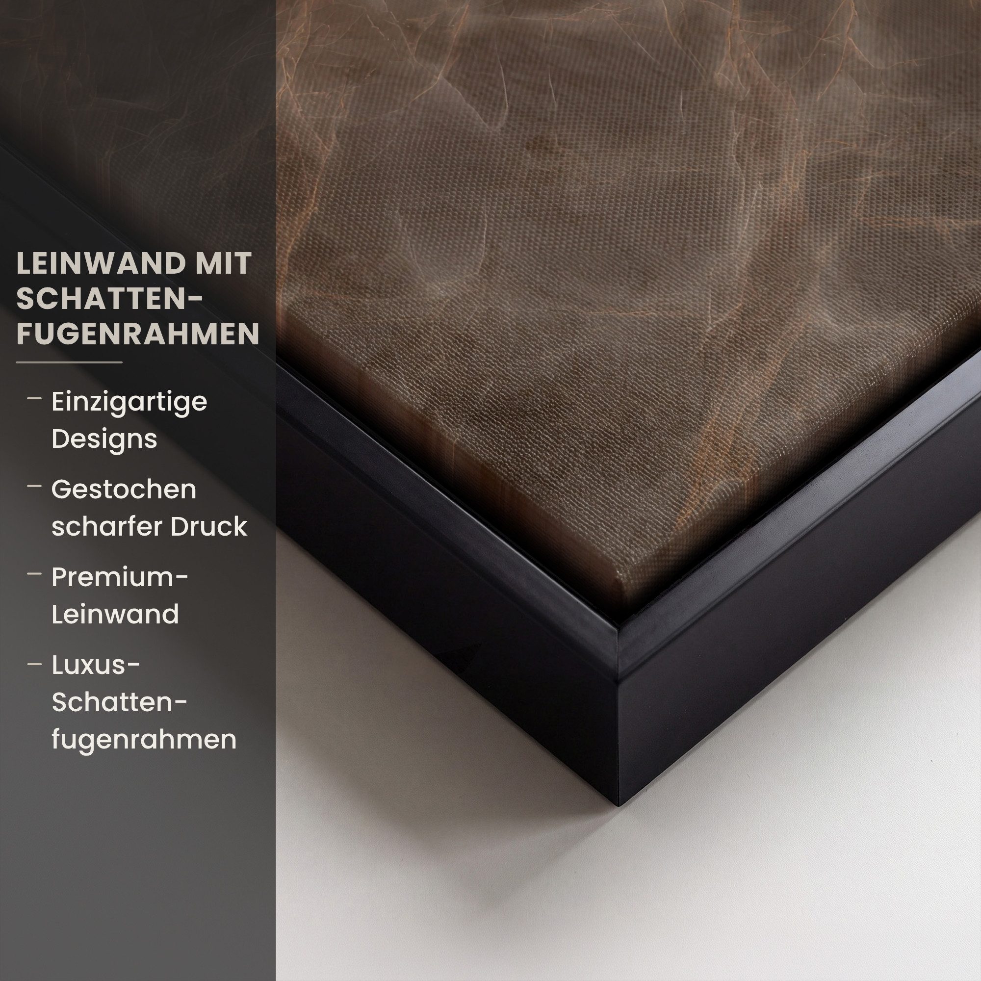 OneMillionCanvasses® Leinwandbild mit Rahmen - Brauner Marmor - Organisch - Naturstein, Fotodruck (1 St), Leinwand Bilder Klein, Wand Dekoration Aesthetic 20x20 – Bild 3 von 5
