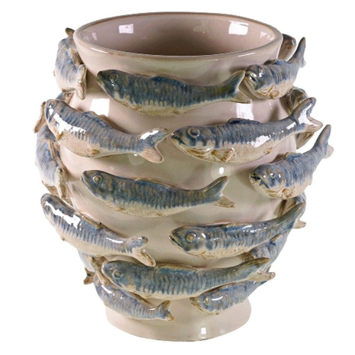 Werner Voß Dekovase Vase Fische Weiß Blau