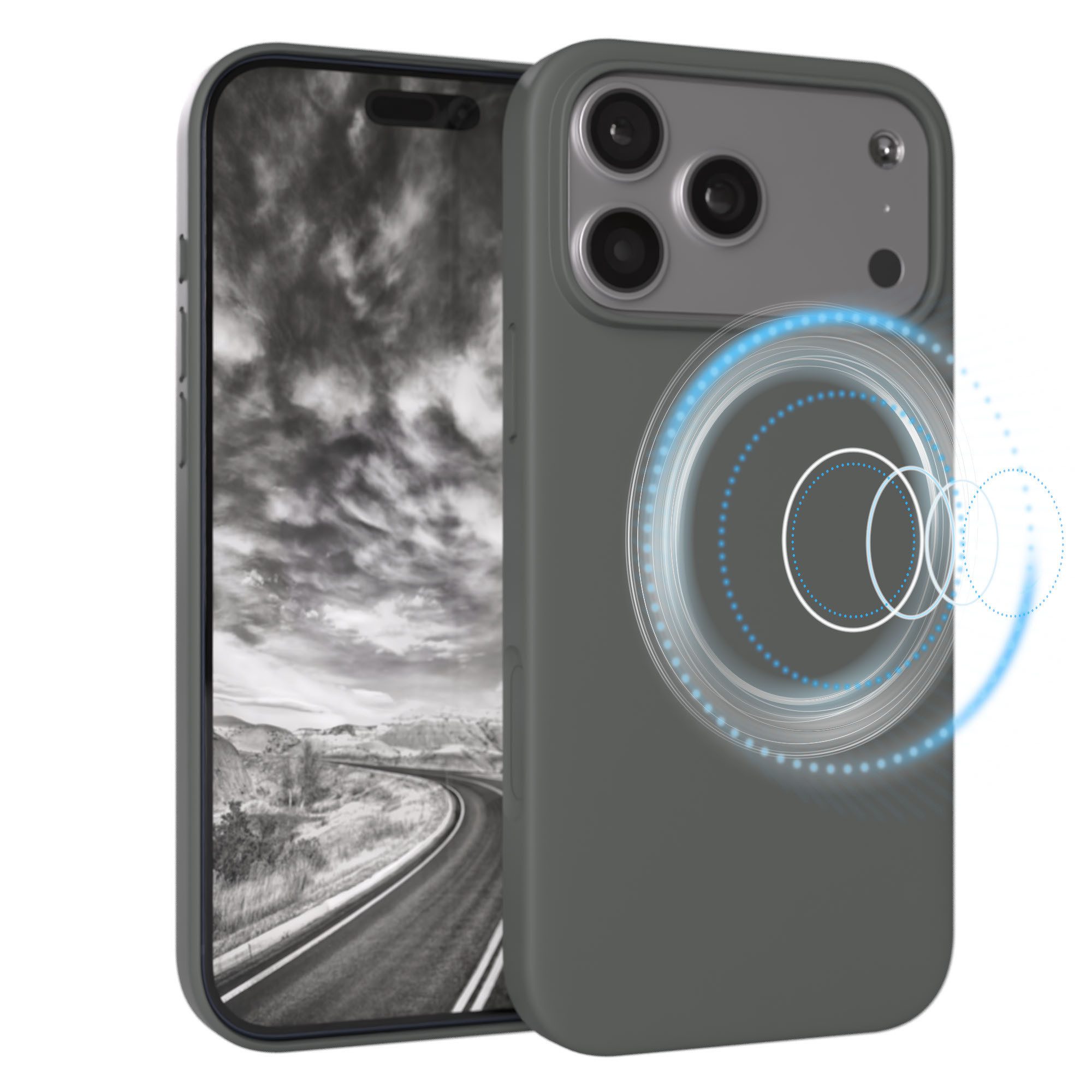 EAZY CASE Handyhülle für Apple iPhone 17 Pro Max Hülle Silikon 6,9 Zoll, TPU MagSafe Schutzhülle kratzfest Back Cover Kameraschutz Dunkelgrau