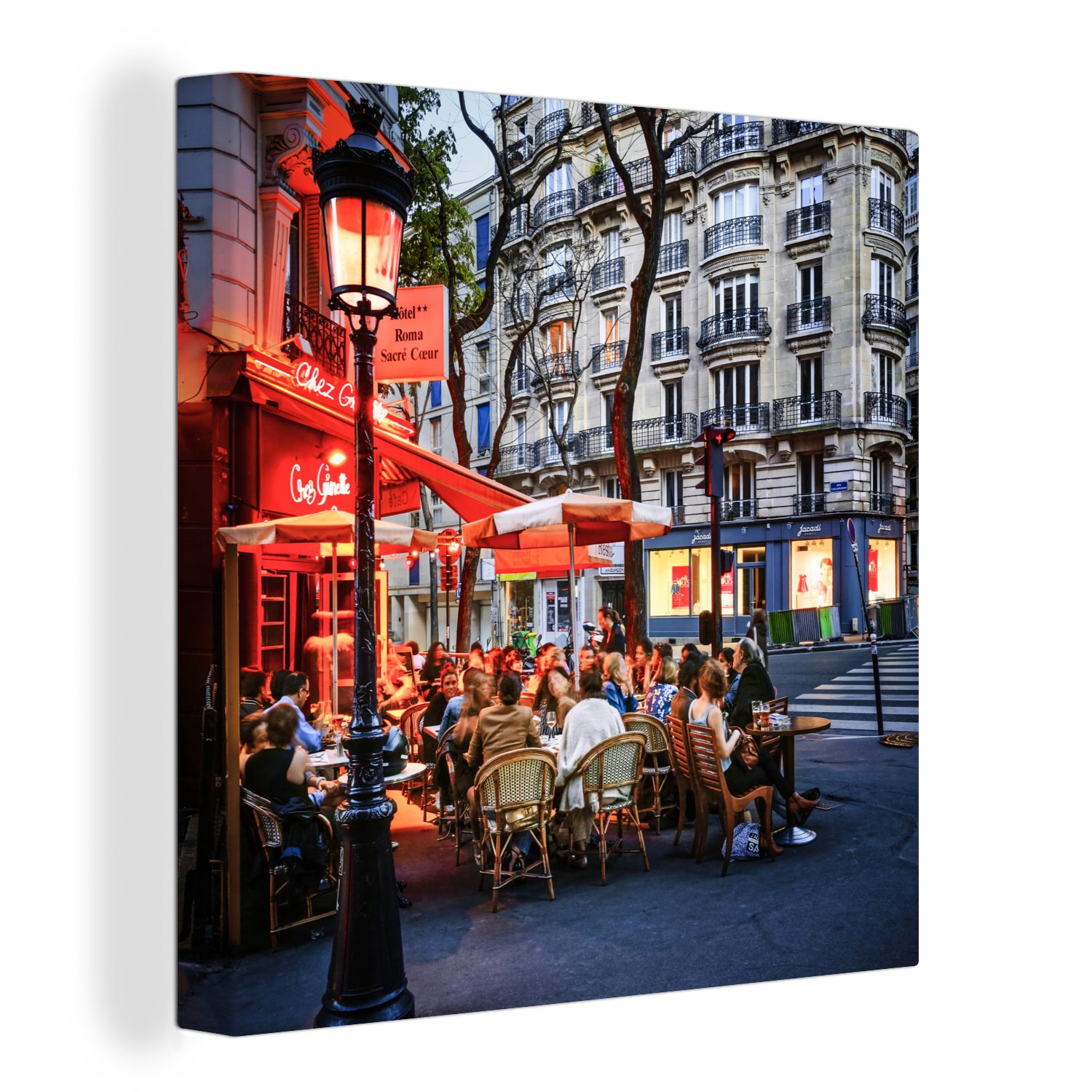 OneMillionCanvasses® Leinwandbild Rot beleuchtete Terrasse in Paris, Frankreich, (1 St), Leinwand Bilder für Wohnzimmer Schlafzimmer | Leinwandbilder