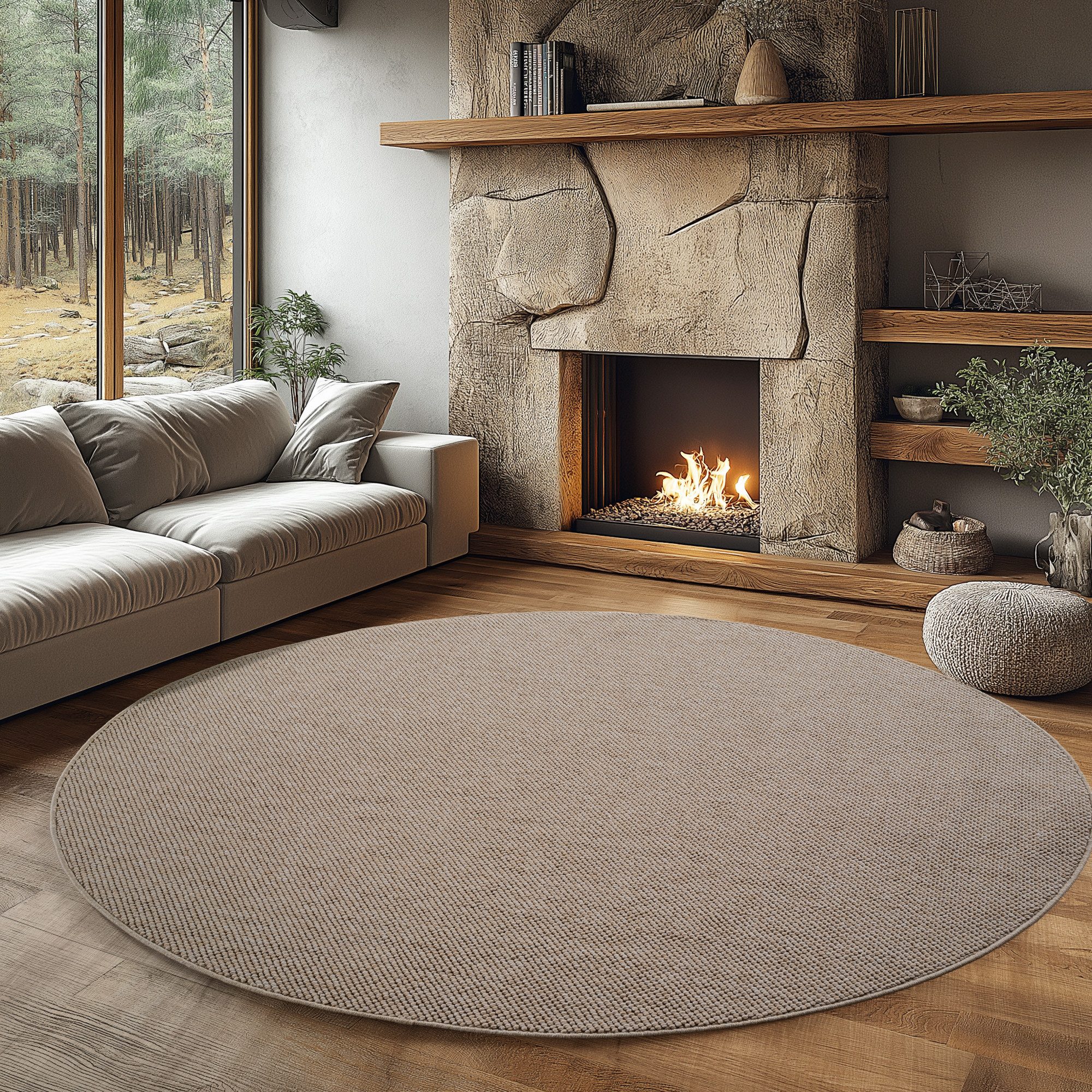 Ayyildiz Teppiche Teppich HELIX 2200, auch als Läufer und Rund erhältlich, rund, Höhe: 7 mm, 3D-Effekt durch Cut-Loop-Webtechnik, Woll-Optik, Bouclé, Wohnzimmer