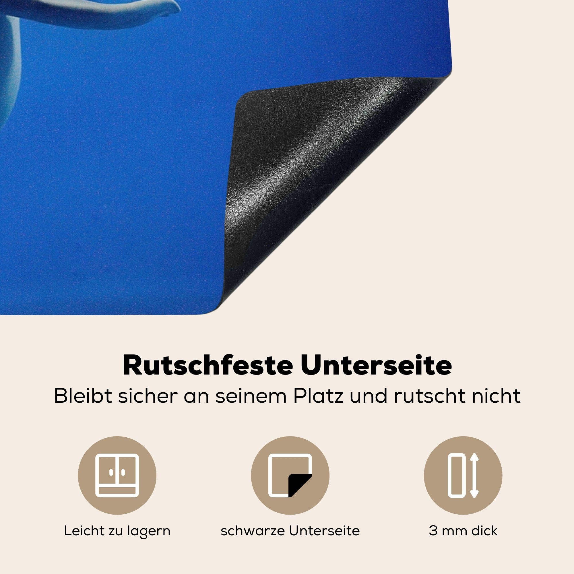 Blau die küche, Vinyl, Wasser Ceranfeldabdeckung - tlg), Delfin Induktionskochfeld Herdblende-/Abdeckplatte (1 - - Schutz 81x52 Weiß, für cm, MuchoWow