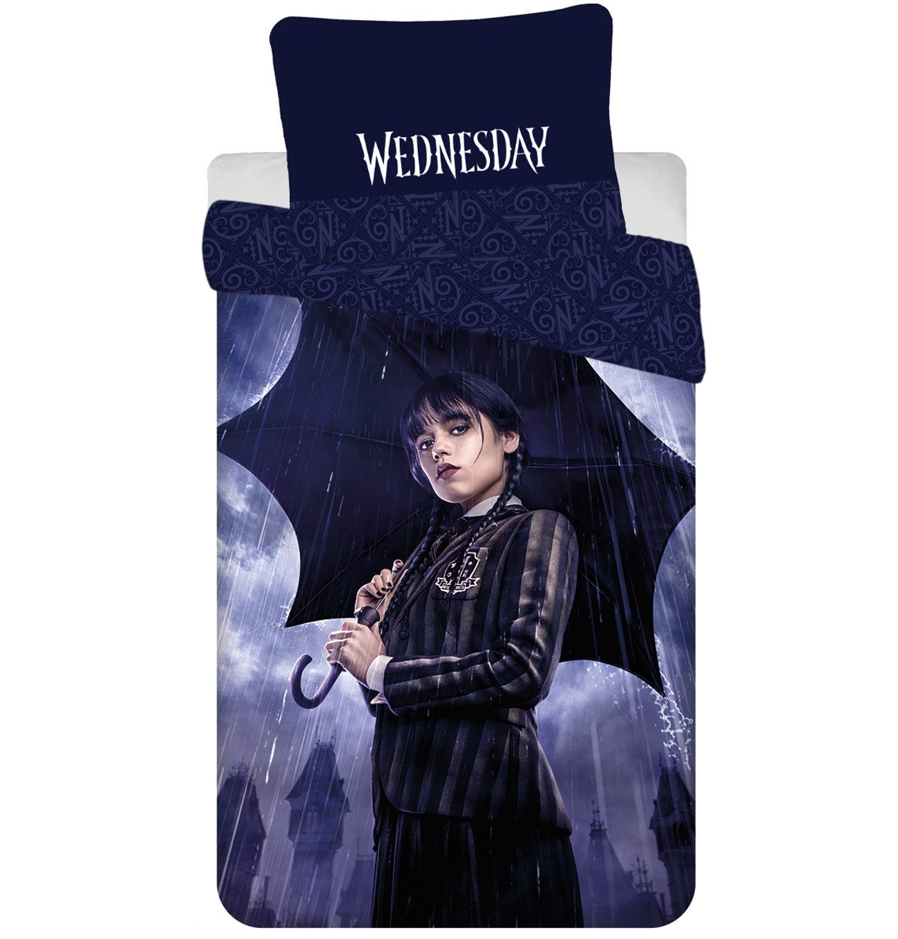 Wendebettbezug Wende Bettwäsche Set Wednesday Addams Rain 135/140x200 cm + 70x90 cm