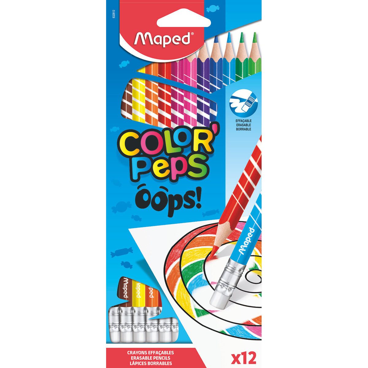 MAPED Buntstift Farbstiftetui Color'Peps OOPS - 12 Farben sortiert mit Radiergummi.