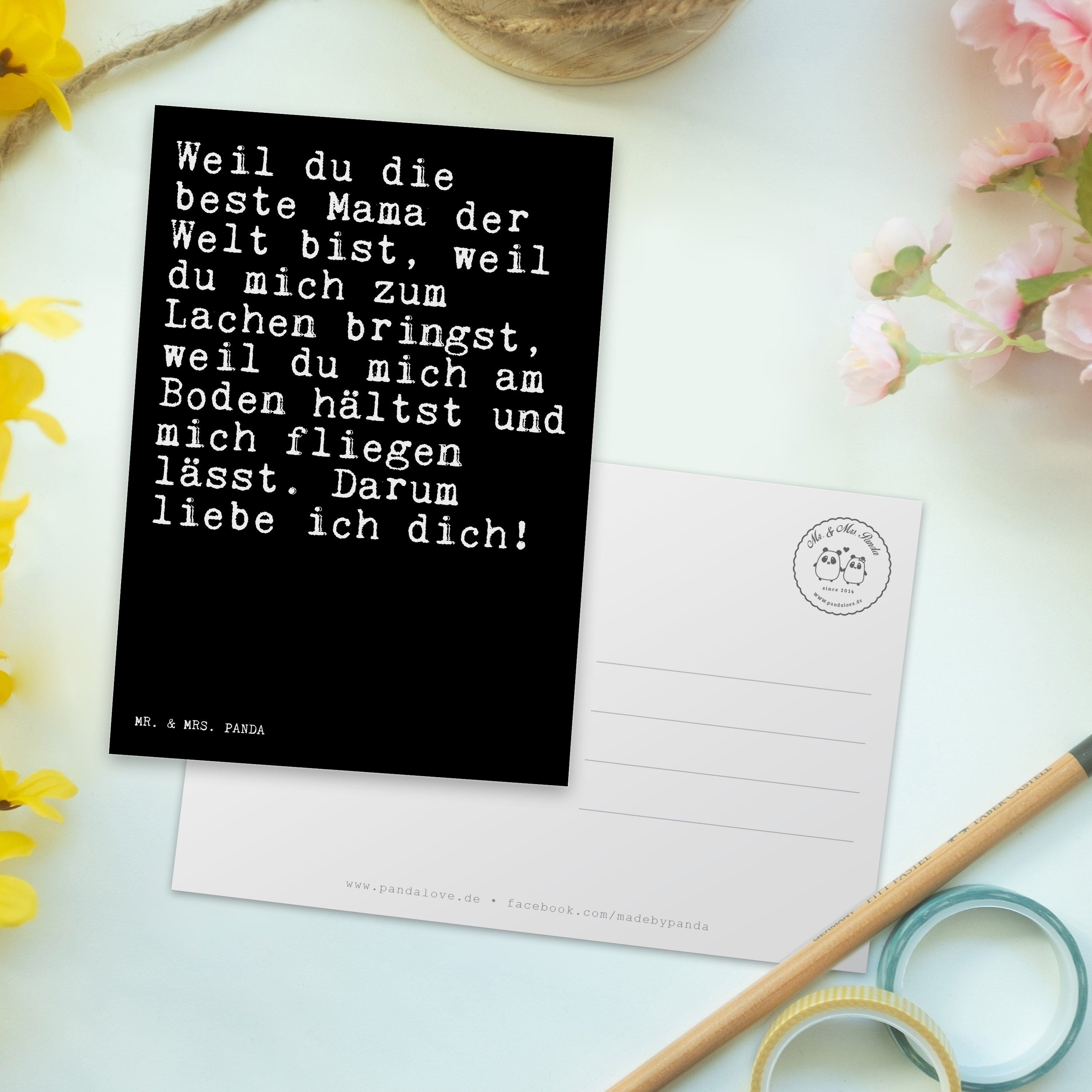 Mr. & Mrs. beste... - du Schwarz Postkarte Karte, Panda Dankesk Geschenk, die Mama, Weil beste 