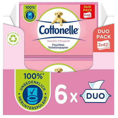 Cottonelle® Toilettenpapier Feuchtes Toilettenpapier, Sensitive Pflegend, 6 x Duo, Feuchttücher (Vorratspack 6 x 84), Toilettentücher