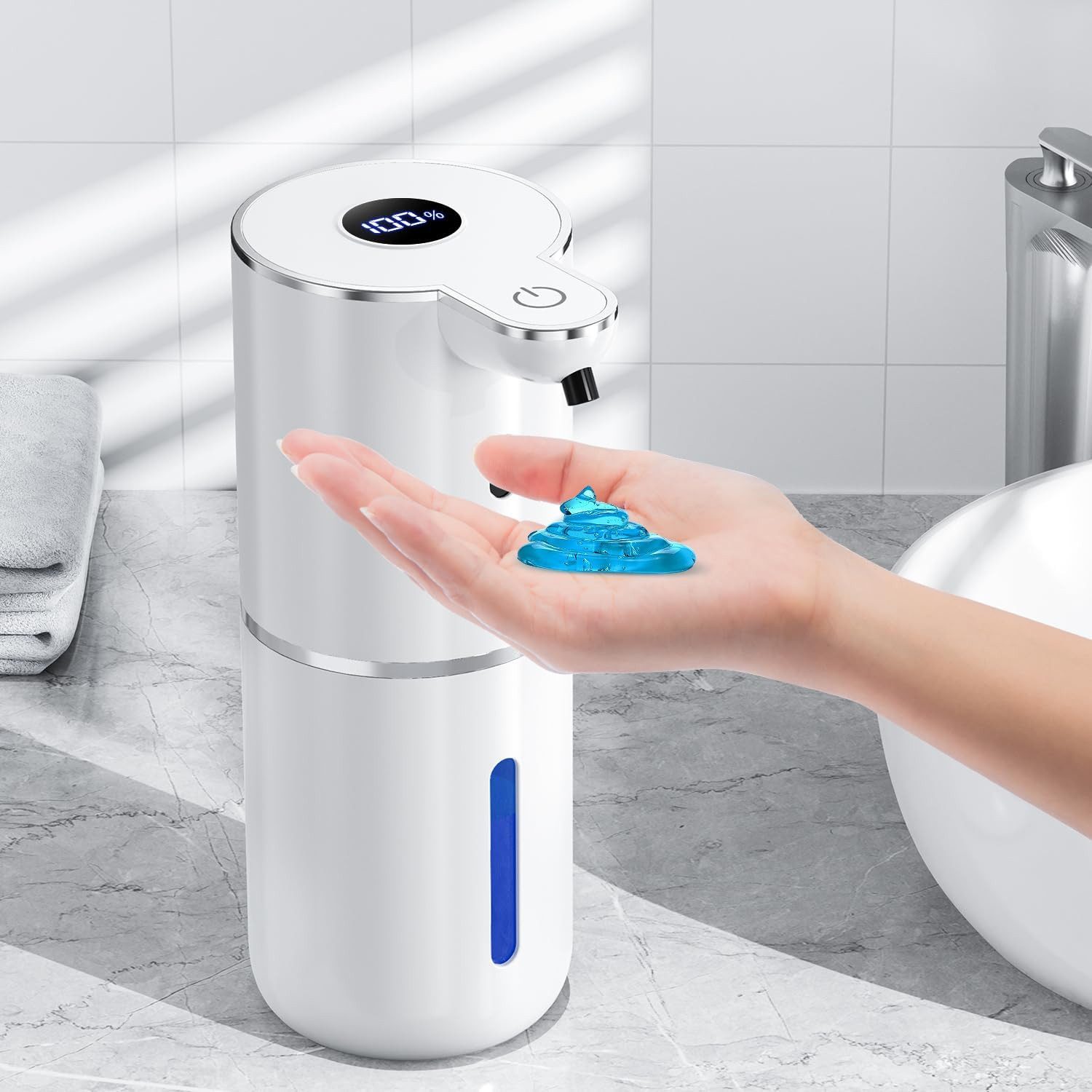 Fyrove Seifenspender Automatisch mit digitaler Anzeige, (380ml Elektrischer Seifenspender mit Sensor, Wandmontage, Berührungslos, USB Wiederaufladbar), IPX5 Wasserdicht Schaumseifenspender für Bad, Küche