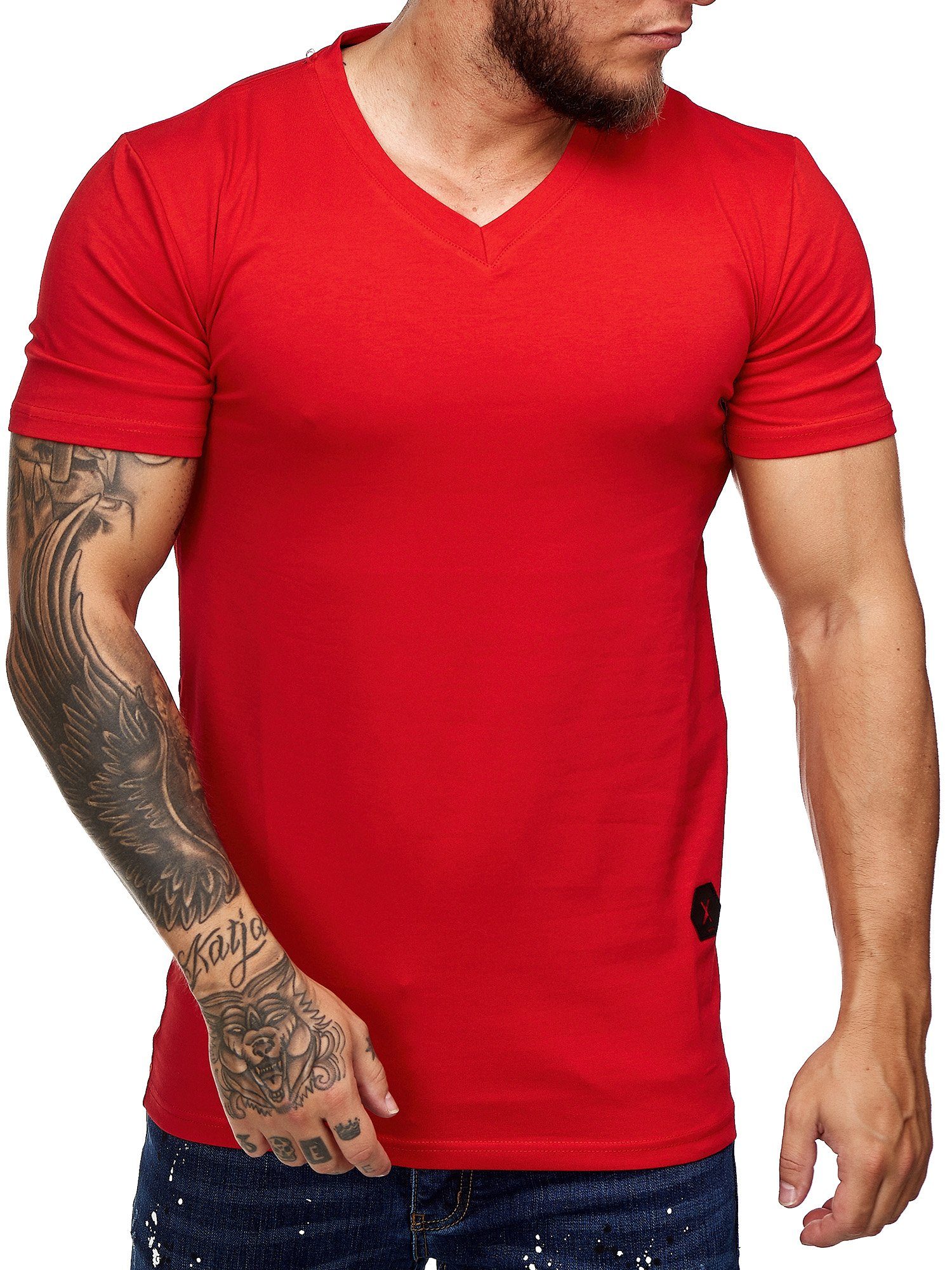 OneRedox T-Shirt 9031ST (Shirt Polo Kurzarmshirt Tee, 1-tlg) Fitness Freizeit Casual Rot