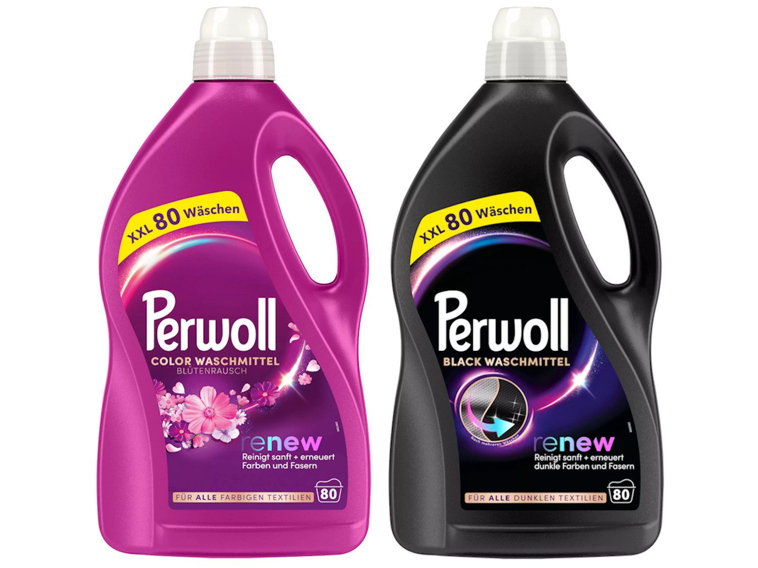 Perwoll Black & Color Blütenrausch 2 x 80 WL (160WL) Colorwaschmittel (Vorrats-Set, [2-St. Flüssigwaschmittel mit Dreifach-Renew-Technologie - für dunkle & bunte Wäsche)