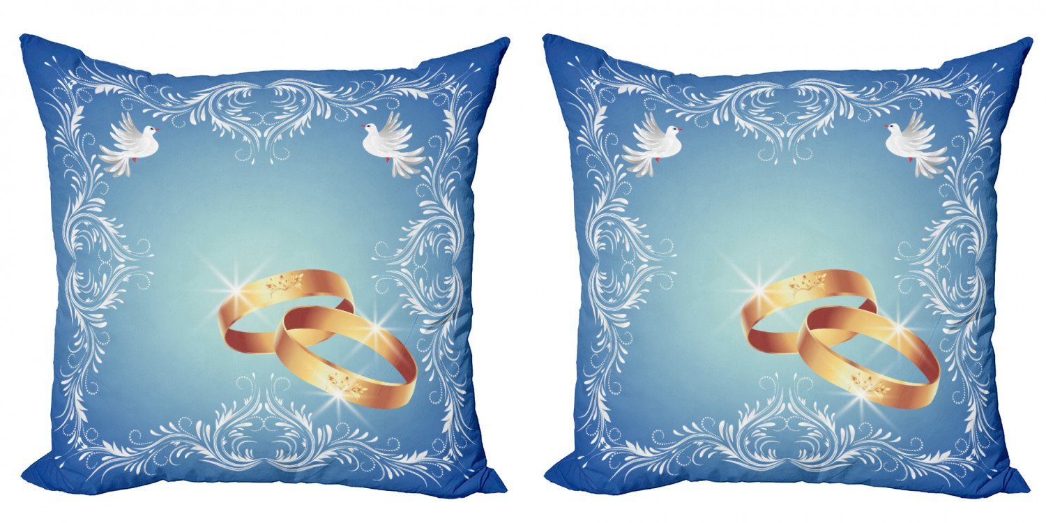 Kissenbezüge Modern Accent Doppelseitiger Digitaldruck, Abakuhaus (2 Stück), Blau Ornament Rahmen Tauben Ringe