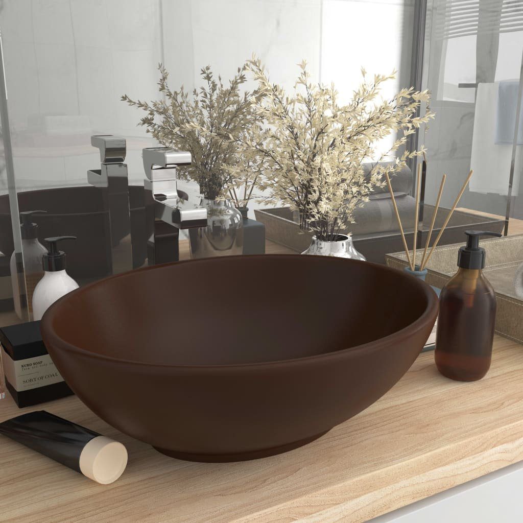 vidaXL Waschbecken Luxuriöses Ovales Waschbecken Matt Dunkelbraun 40x33 cm Keramik