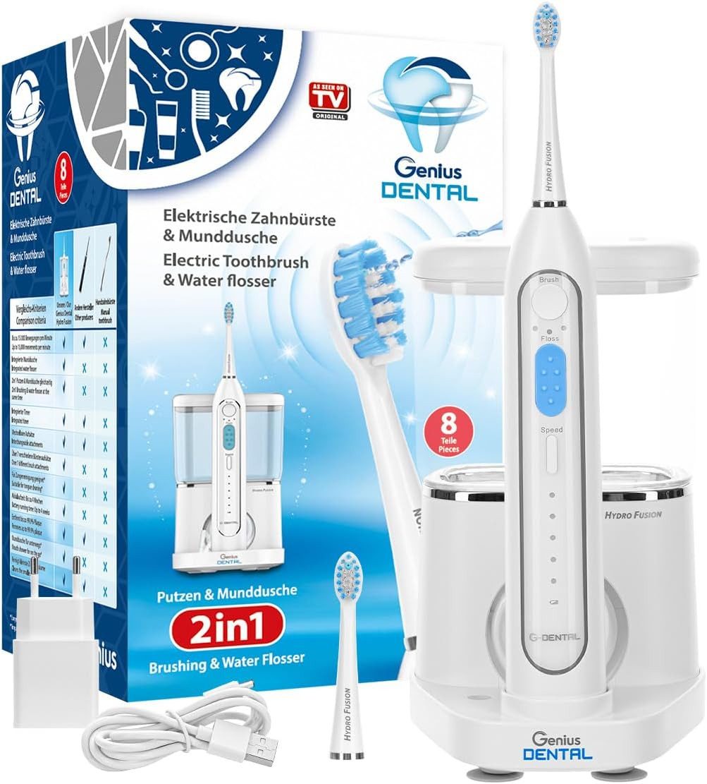 Genius Elektrische Zahnbürste Elektrische Zahnbürste inkl. Munddusche 8tlg Genius Dental Hydro