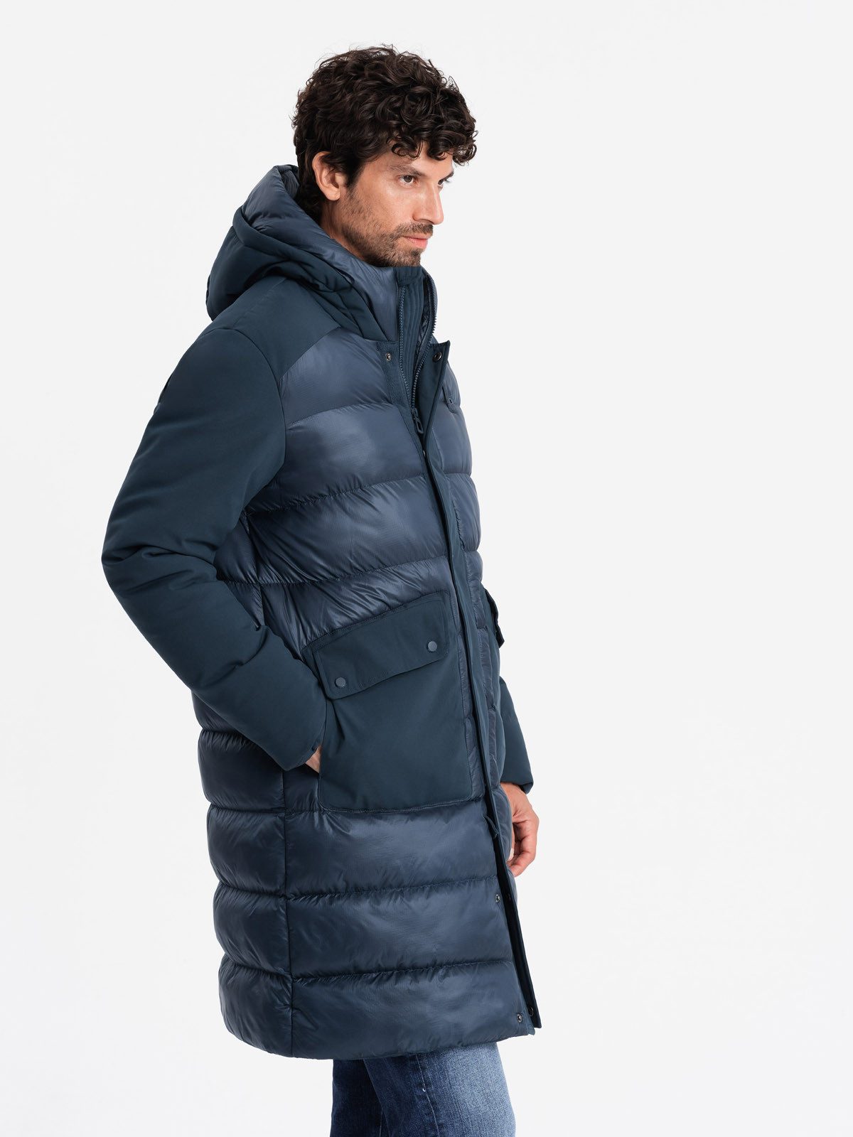 OMBRE Winterjacke Lange Steppjacke für Herren