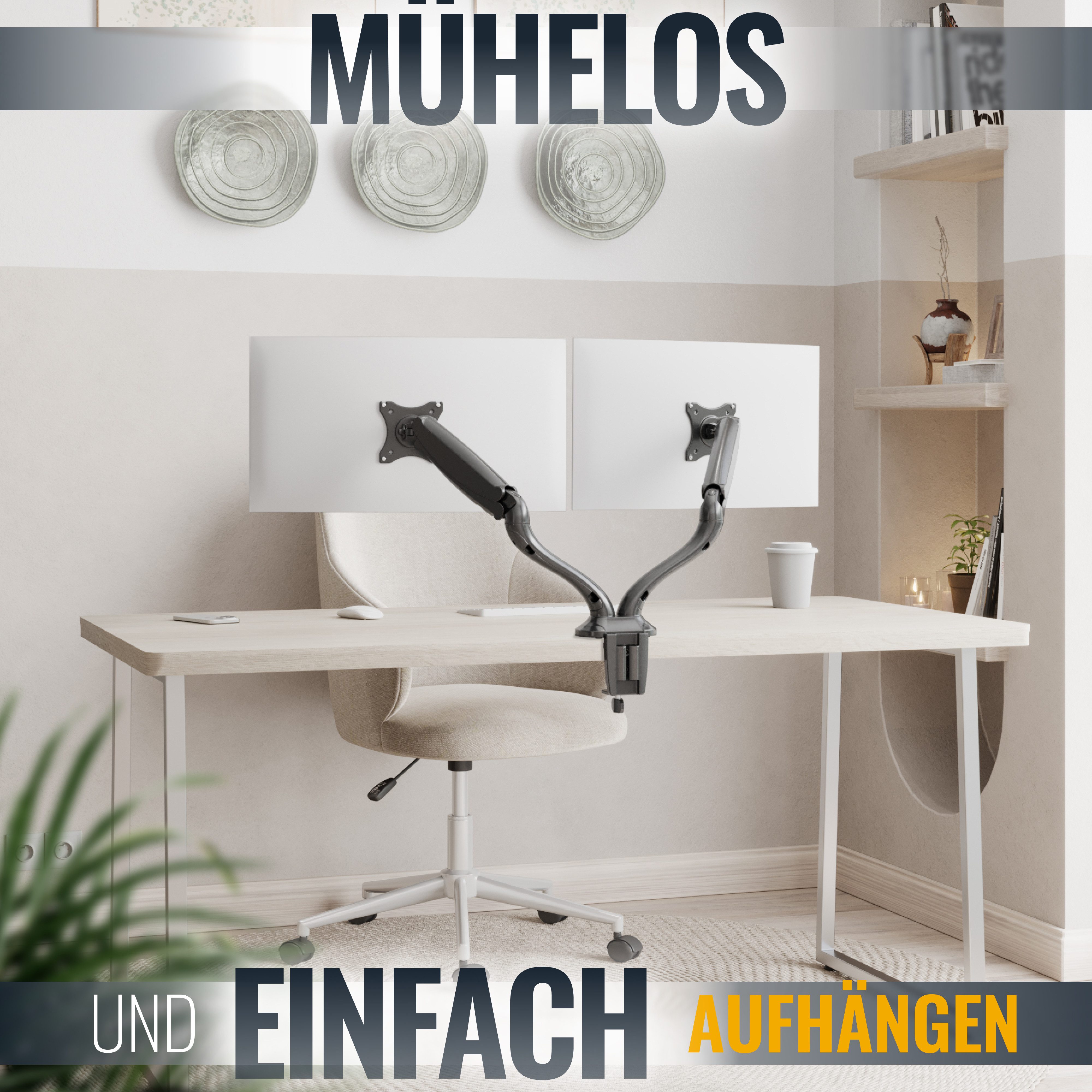 RICOO Monitor-Halterung TS6611, (bis 32 Zoll, 1-tlg., Tischhalter 2 Monitore Gasfeder Dual Monitorständer Bildschirm)