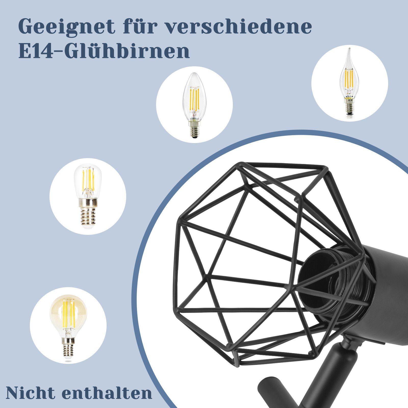 Deckenstrahler Schwenkbar, E14 Retro Design, fest Rund integriert, Einzigartige Deckenleuchte Schwarz Flammig LED Schwenkbar, ZMH Industrial 3 LED