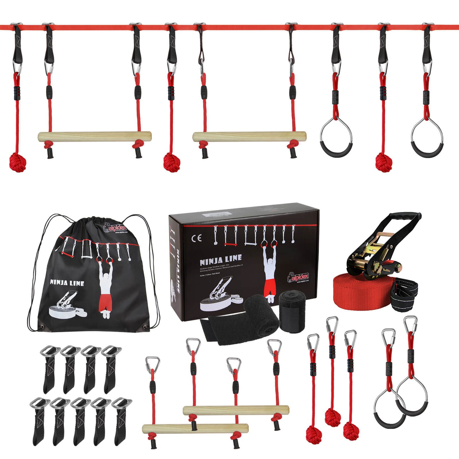 ALPIDEX Slackline ALPIDEX Ninja Line Set für Jugendliche und Erwachsene