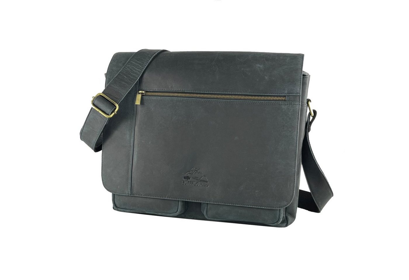 Buffalo Hill Aktentasche >2474< elegante Laptoptasche aus reinem Büffelleder, Organizer, Herren Umhängetasche in grau