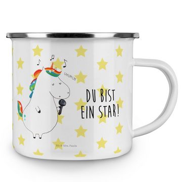 Mr. & Mrs. Panda Becher Einhorn Sänger - Weiß - Geschenk, Trinkbecher, Unicorn, Fest, Feier, Emaille, Liebevolles Design
