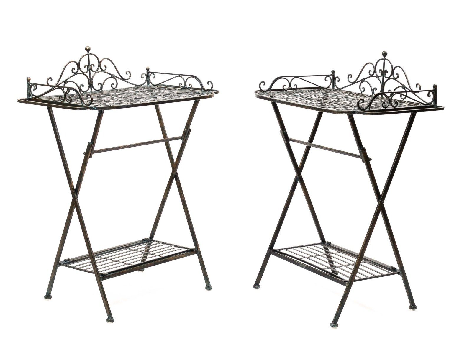 Aubaho Dekoobjekt 2x Butlers tray Serviertisch Gartentisch Eisen Garten Klapptisch Tisch