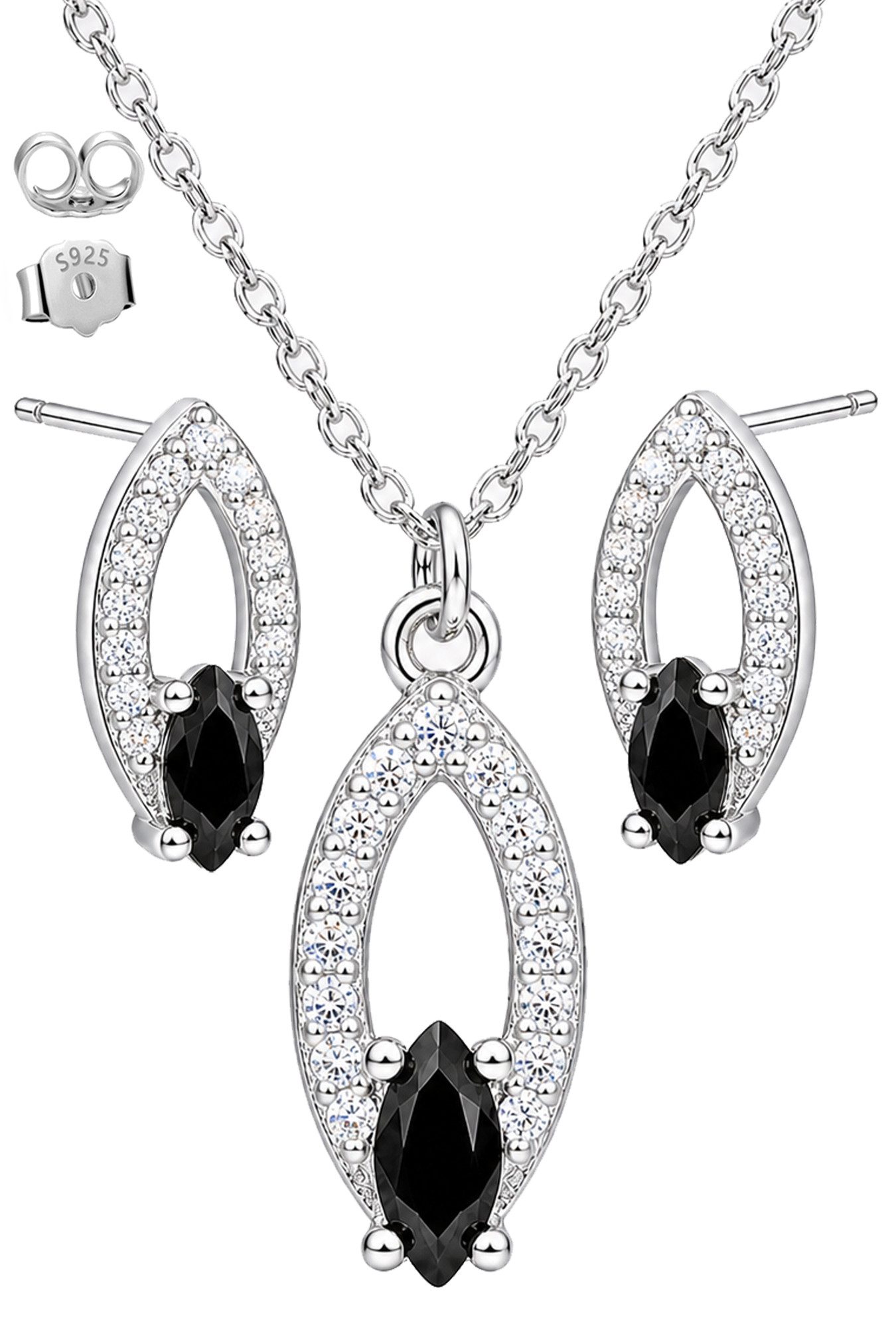 Ohrring und Ketten Set stilvolle Silberkette mit Ohrstecker Damen 925 Silber Set Geschenk