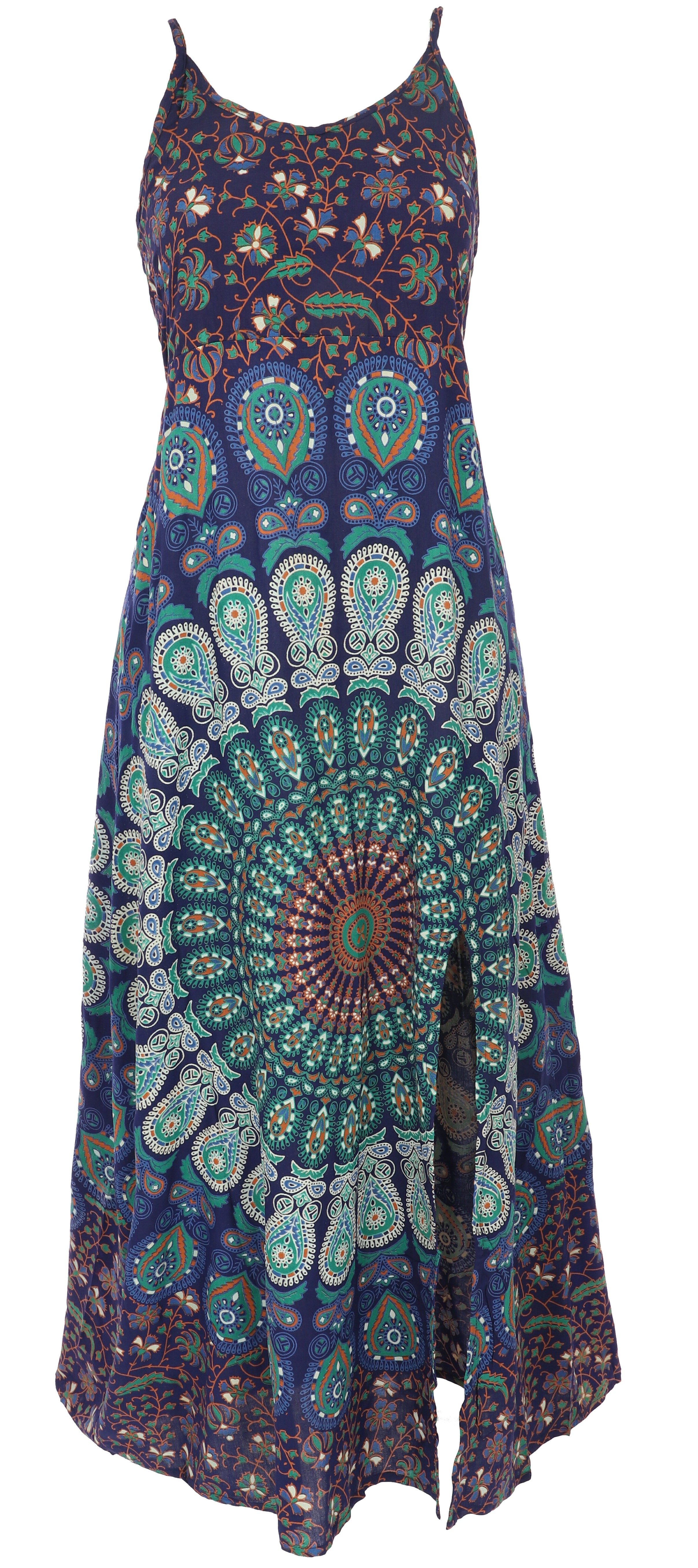 Guru-Shop Midikleid Boho Sommerkleid, langes Maxikleid mit Mandala.. alternative Bekleidung