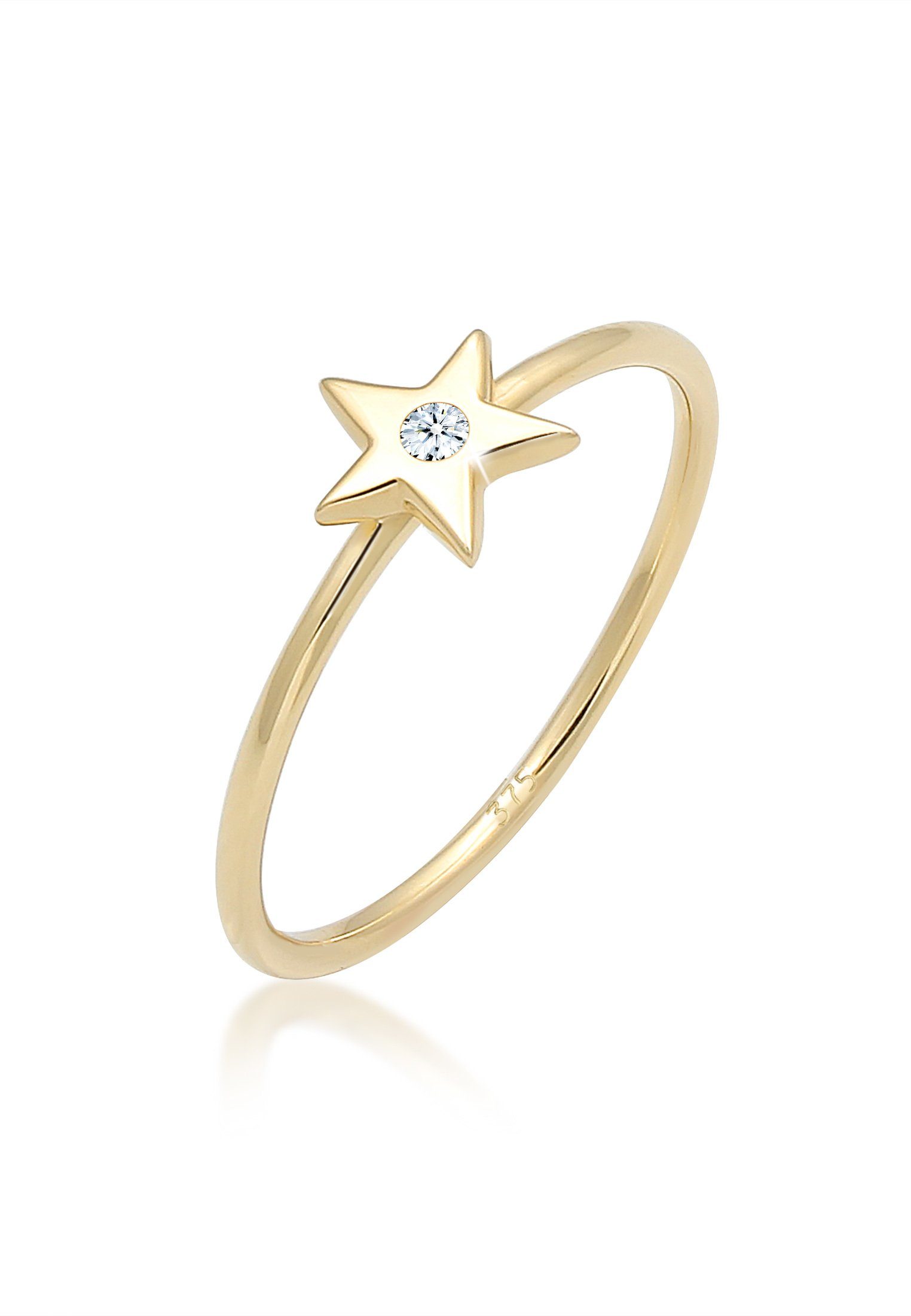 Elli DIAMONDS Diamantring Stern Diamant Weiß Brillantschliff (0.015ct) 375 Gelbgold, Sterne