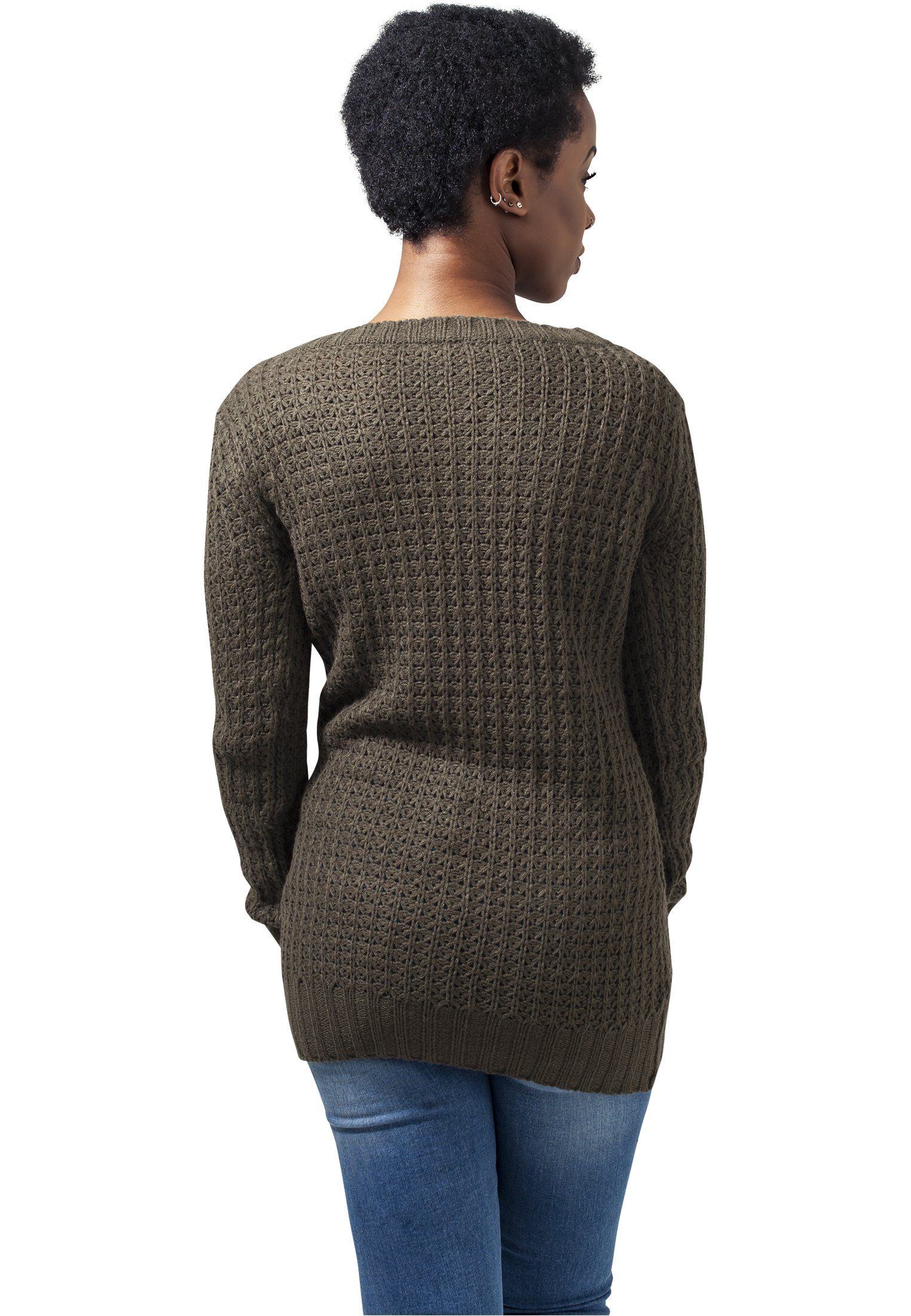 URBAN Wideneck CLASSICS (1-tlg) Sweater Damen olive Ladies Long Kapuzenpullover