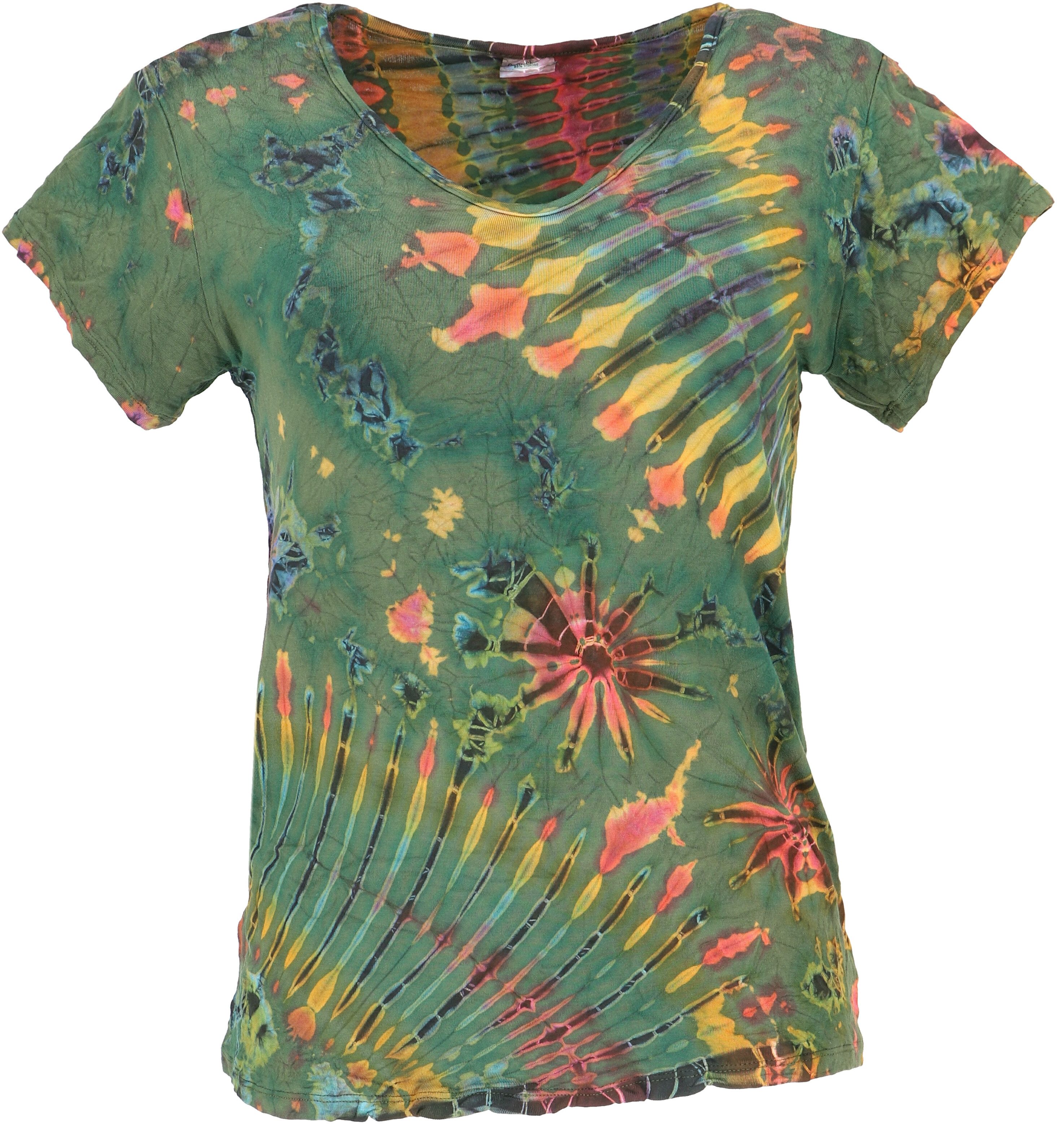 Guru-Shop T-Shirt Batik Hippie T-Shirt mit V-Auschnitt, Unikat.. Festival, Ethno Style, Hippie, alternative Bekleidung