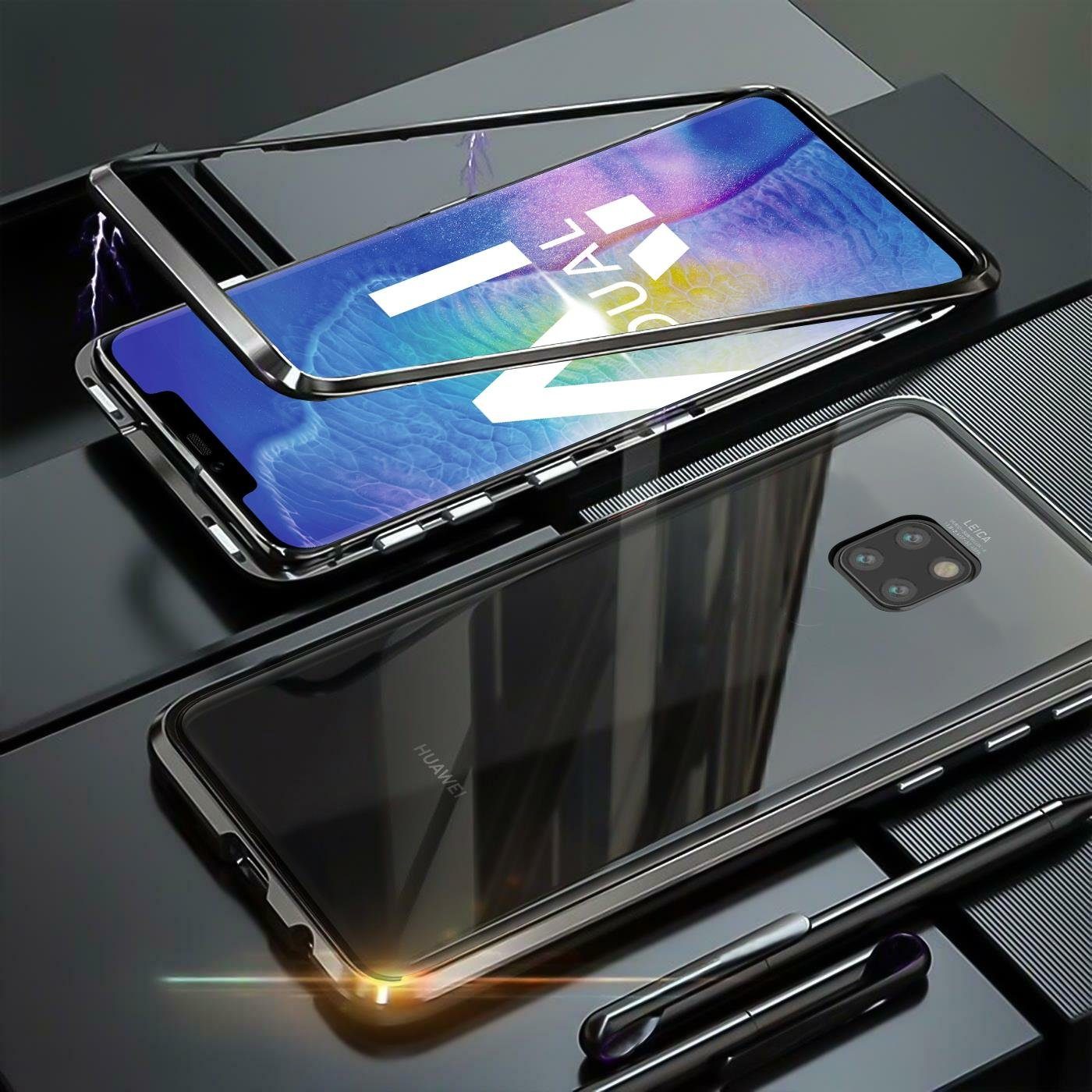 CoolGadget Handyhülle Metall Magnet Handy Case 6,4 Zoll, Hülle Stabil  Outdoor Schutz Cover Rückseite Gehärtetes Glas für Huawei Mate 20 Pro