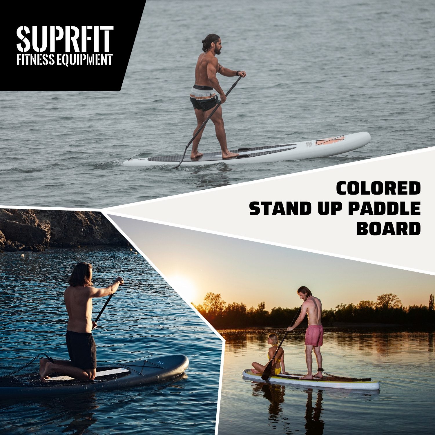 SF SUPRFIT Inflatable SUP-Board Suprfit SUP Board Set Stickers Black inkl. Sitz und Kajak Paddle, Touring, mit Kajaksitz