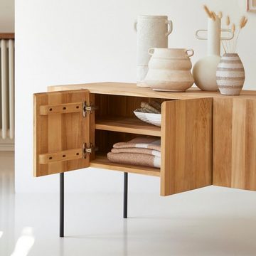 Tikamoon TV-Schrank Honorine Hoher TV Schrank aus massivem Teakholz 170 cm