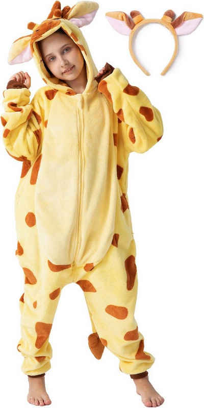 Corimori Jumpsuit Onesie Giraffe, kuscheliges Kostüm für Kinder (2-tlg) Karneval, Fasching, Jugendliche, Mädchen, Jungen, Tierkostüme