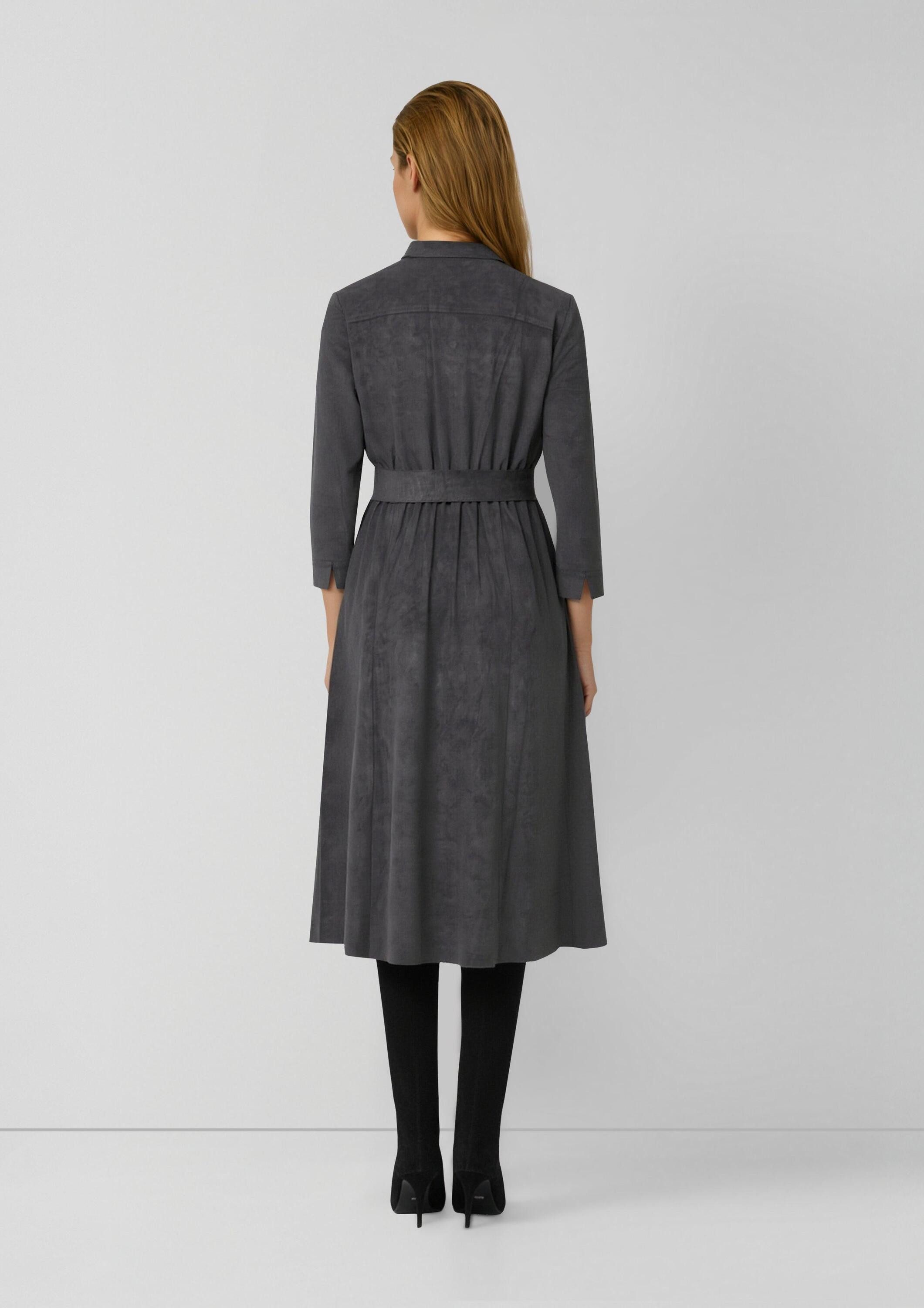 s.Oliver Midikleid Kleid Hemdblusenkleid in Veloursleder-Optik mit Raffung