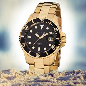 Regent Quarzuhr Regent Herren-Armbanduhr gold Analog F-370, Herren Armbanduhr rund, groß (ca. 40mm), Edelstahl, ionenplattiert