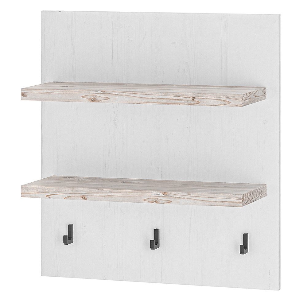 Lomadox Wandregal FERNA-61, Küche, 60 cm breit, 3 Haken, Pinie Weiß mit Pinie dunkel Nb., Landhaus