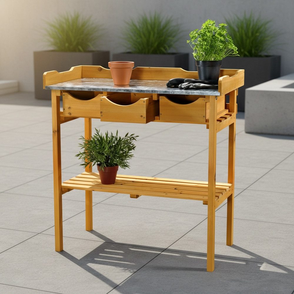 Feel2Home Pflanztisch Pflanztisch Arbeitstisch Blumentisch Gartentisch Gärtnertisch Holz (Stück, 4-St., Pflanztisch Arbeitstisch), hochwertiger Oberflächen-Platte