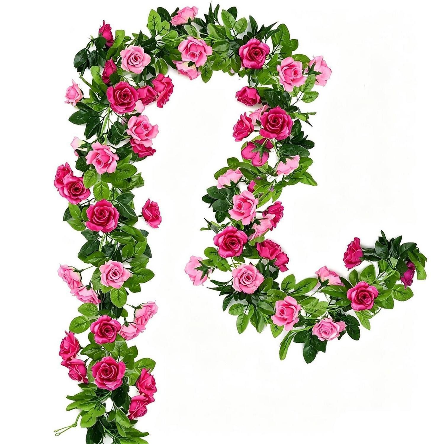 Kunstgirlande Rosengirlande 2St Magenta 240cm Fuchsia, LuxusKollektion, Höhe 1 cm