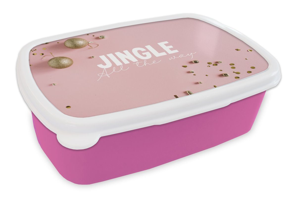 Kunststoff Rosa Snackbox, Gold, für Brotbox - Winter MuchoWow Kunststoff, Mädchen, Lunchbox (2-tlg), Erwachsene, Brotdose - Kinder,