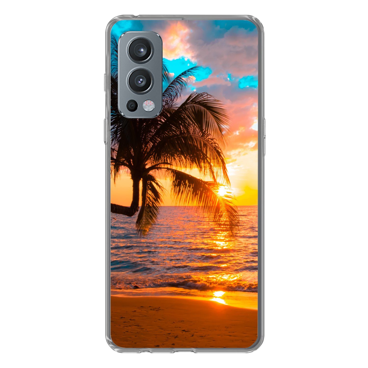 MuchoWow Handyhülle für OnePlus Nord 2 5G Palme - Sonnenuntergang - Horizont - Strand - Me, Phone Case, Silikon, Schutzhülle Dünn