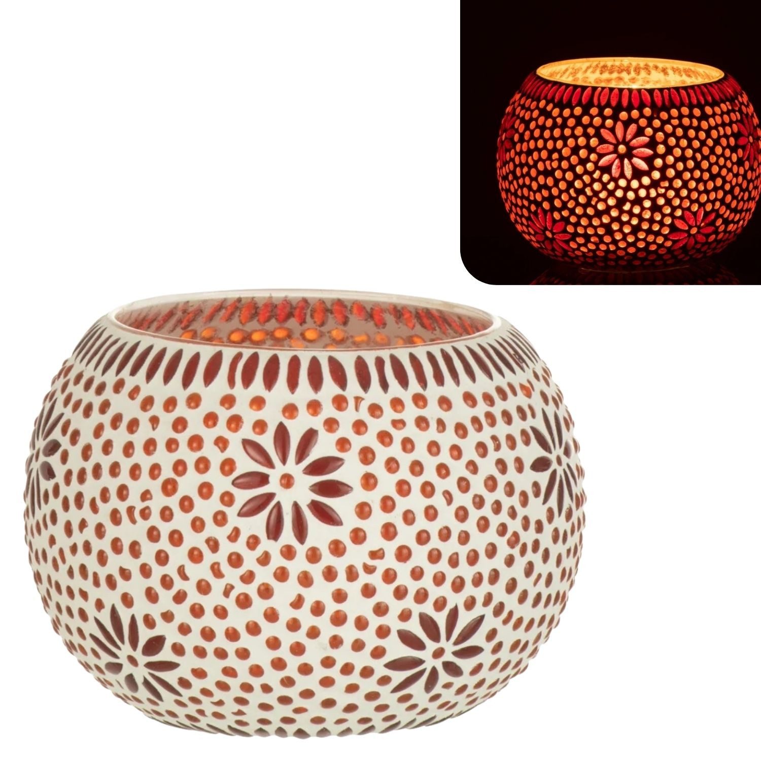 Marrakesch Orient & Mediterran Interior Teelichthalter Teelichthalter Bram, 13,5 cm, Glas, für Teelichter, für Herbstdeko (1 St), Handarbeit