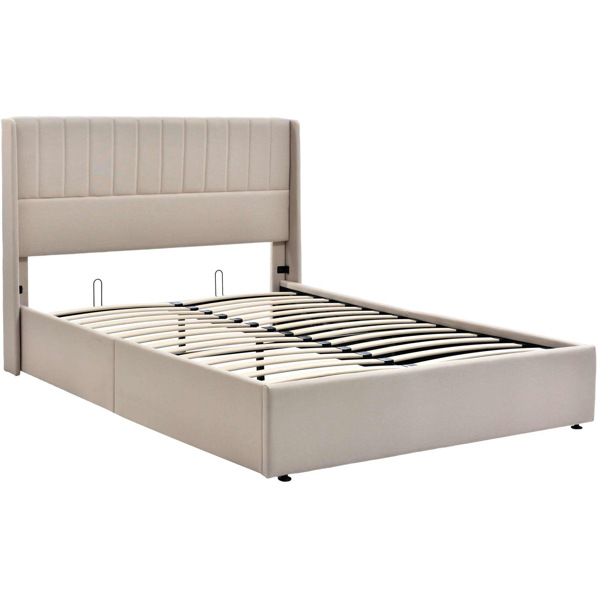 Boxspringbett (Funktionsbett Stauraumbett mit Bettkasten und Lattenrost), Polsterbett Hydraulisches Bett 160x200 cm, Lattenrost aus Holz, Leinen