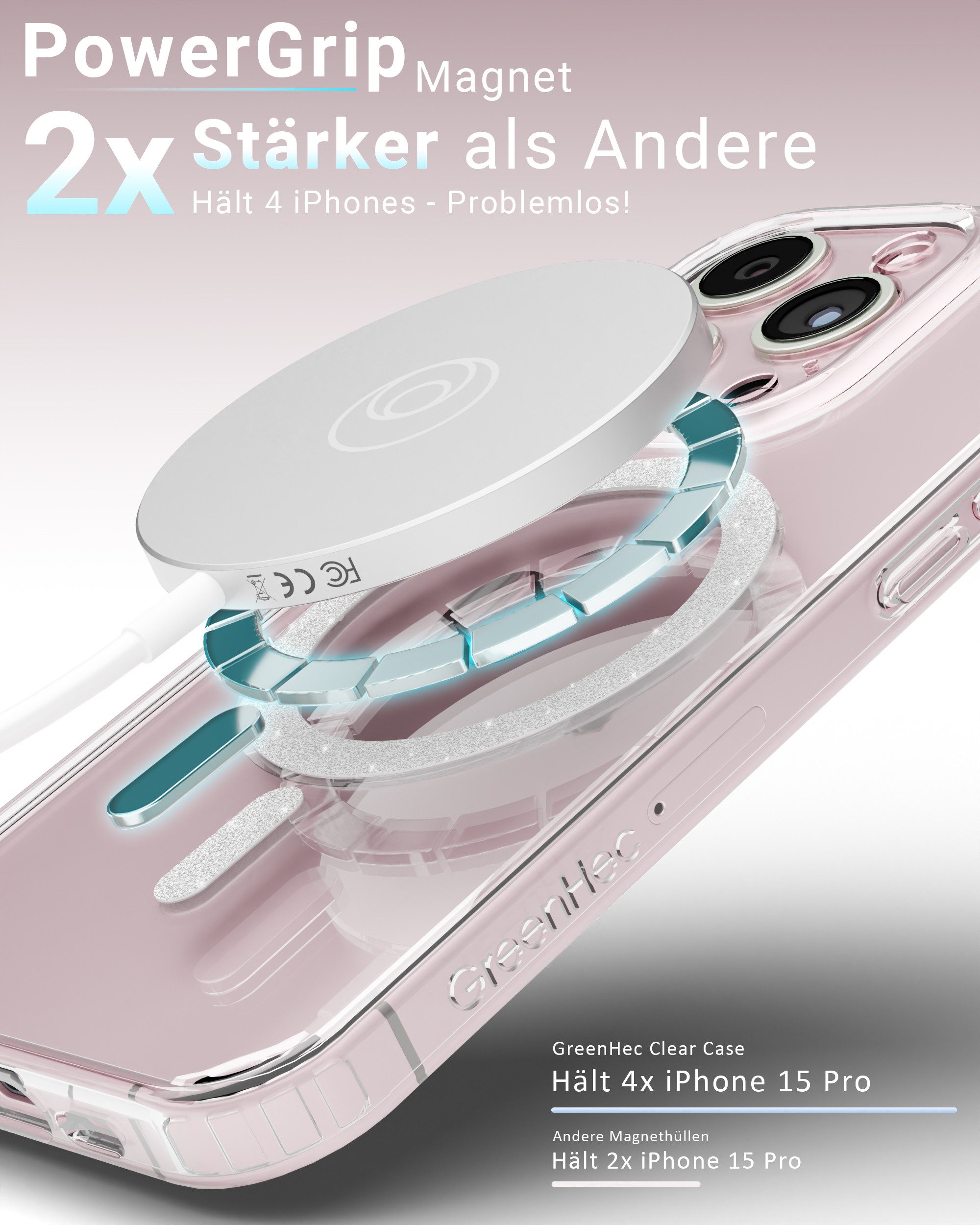 GreenHec Handyhülle Handyhülle iPhone 17 16 15 14 13 Pro Max Plus Glitzer Case Transparent 7 Zoll, Glänzend Magnetring, Transparent Hülle iPhone, GreenHec Clear Case
