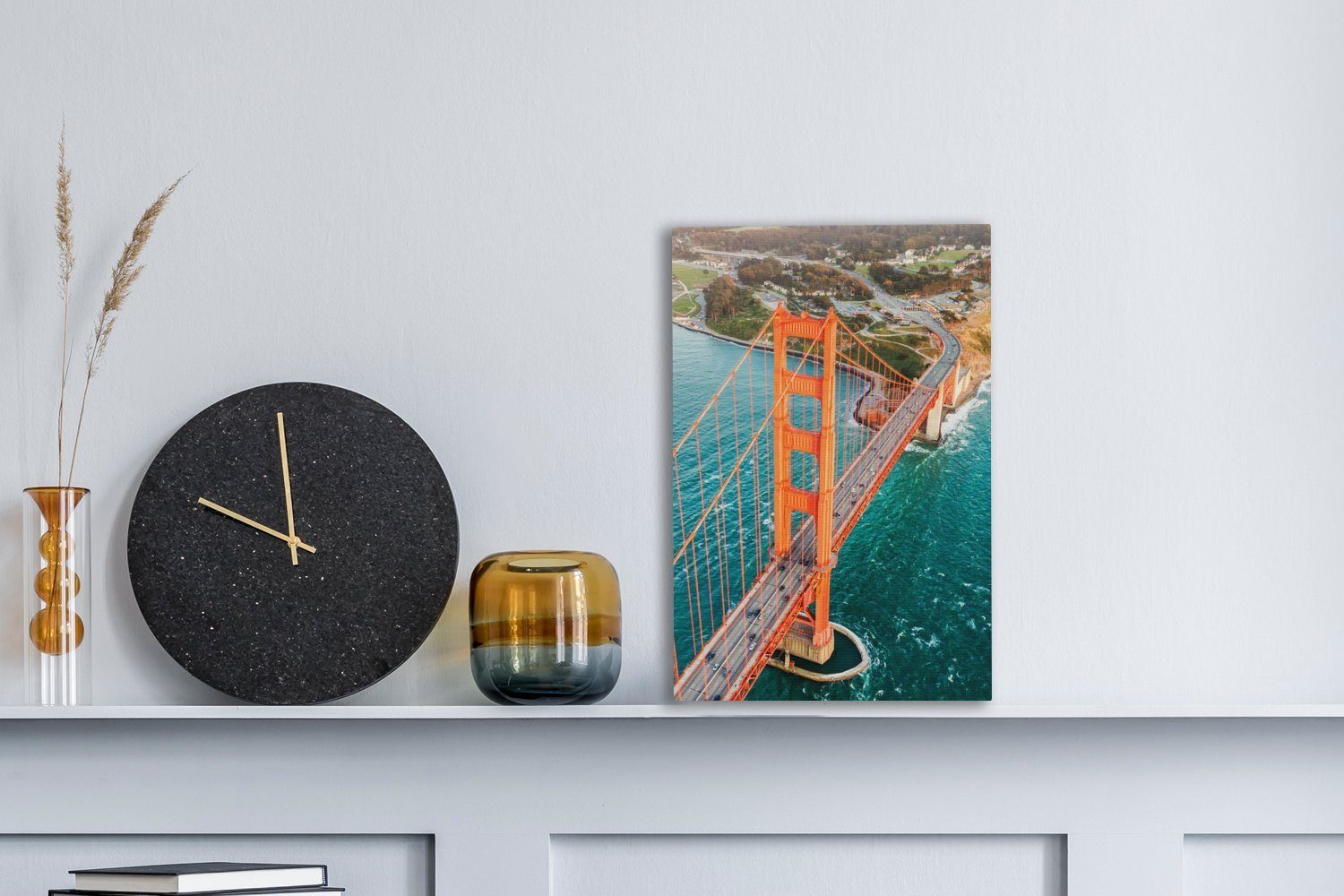 OneMillionCanvasses® Leinwandbild Golden Gate Bridge Gemälde, inkl. fertig - bespannt cm (1 Leinwandbild St), Wasser Zackenaufhänger, Amerika, 20x30 