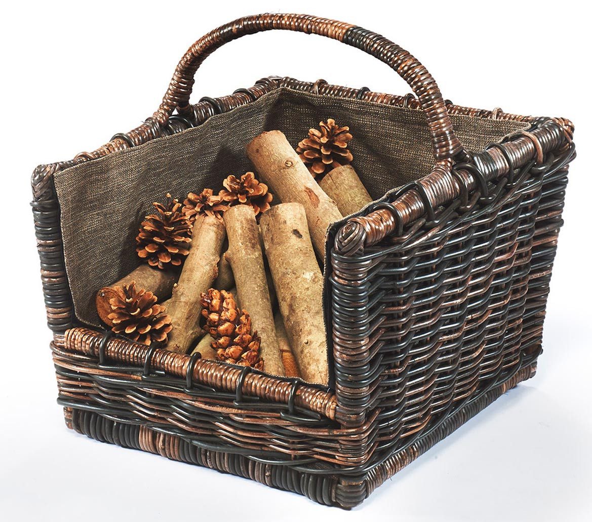 Kobolo Kaminholzkorb Holztrage Holzkorb krabu Rattan abnehmbarer Jutestoff günstig online kaufen